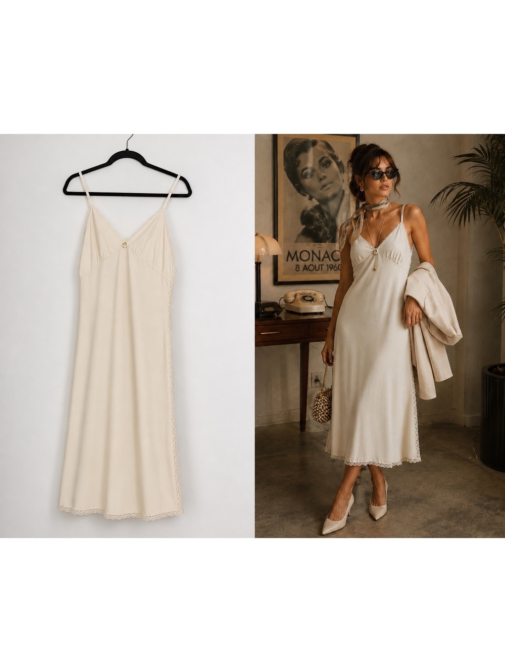 Vintage Kayser Nylon Tricot Slip Dress Quiet Luxury Lace Trim Size 34